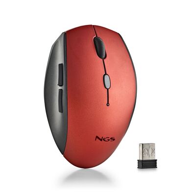 NGS BEE RED: Kabellose ergonomische Maus mit leisen Tasten.  DPI: 800/1200/1600.  Rechtshändig. „„Plug-and-Play.“  Rote Farbe.
