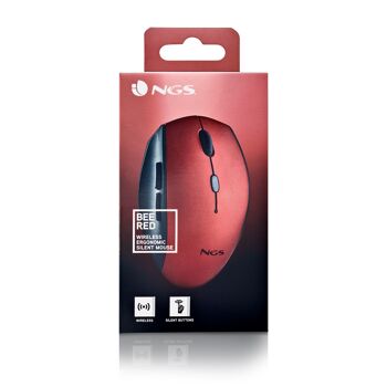 NGS BEE RED : Souris ergonomique sans fil avec boutons silencieux. DPI : 800/1200/1600. Droitier. “"Brancher et utiliser". Couleur rouge. 8