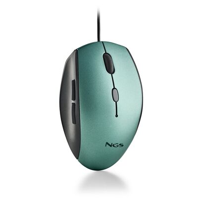 NGS MOTH ICE : Souris filaire ergonomique avec boutons silencieux. Adaptateur USB vers Type-C. Droitier. DPI réglable : 800/1200/1600. Bleu.