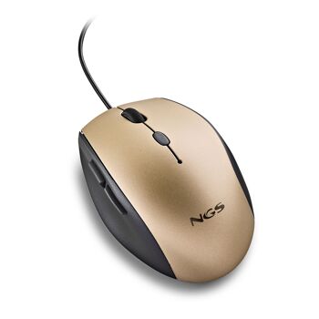 NGS MOTH GOLD : Souris filaire ergonomique avec boutons silencieux. Adaptateur USB vers Type-C. Droitier. DPI réglable : 800/1200/1600. Or. 6