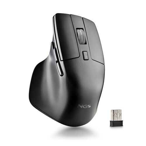 NGS HIT-RB: Rechargeable mouse with multi-mode wireless connection (2.4Ghz + BT 3.0 + BT 5.0) and silent buttons. Black color.