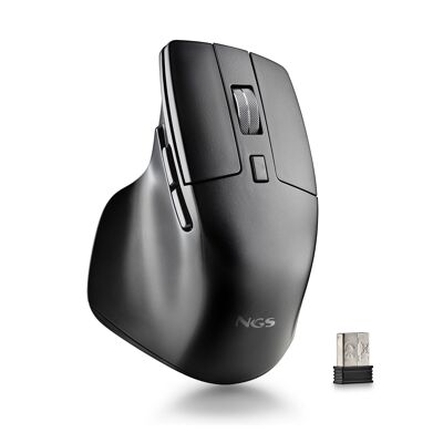 NGS HIT-RB: Mouse ricaricabile con connessione wireless multimodale (2.4Ghz+BT3.0+BT5.0) e pulsanti silenziosi.   Colore nero.