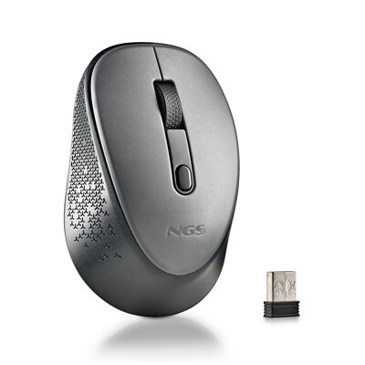 NGS DEW GREY: Drahtlose optische Maus 2.4-GHz-Nano-Empfänger – 800/1600 DPI.  3 Tasten + Scrollen.  Beidhändig.  Leise Tasten.  Graue Farbe.