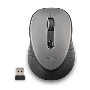 NGS DEW GREY : Souris optique sans fil 2.Récepteur nano 4Ghz-800/1600 DPI. 3 boutons + défilement. Ambidextre. Boutons silencieux. Couleur grise. 3