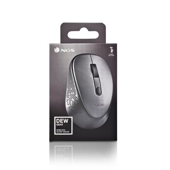 NGS DEW GREY : Souris optique sans fil 2.Récepteur nano 4Ghz-800/1600 DPI. 3 boutons + défilement. Ambidextre. Boutons silencieux. Couleur grise. 9