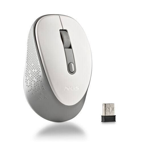 NGS DEW WHITE: Wireless Optical Mouse 2.4Ghz nano receiver-800/1600 DPI. 3 buttons + scroll. Ambidextrous. Silent buttons. White color.