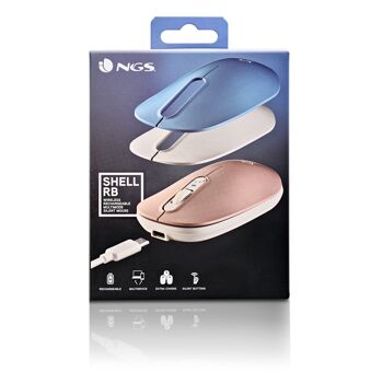 NGS SHELL RB : Souris sans fil rechargeable multimode et silencieuse. 3 housses interchangeables. DPI réglable : 1000/1200/1600. Rose/Bleu/Blanc 8