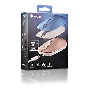 NGS SHELL RB : Souris sans fil rechargeable multimode et silencieuse. 3 housses interchangeables. DPI réglable : 1000/1200/1600. Rose/Bleu/Blanc 9