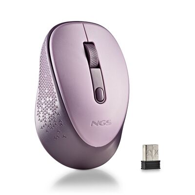 NGS DEW LILAC: Wireless Optical Mouse 2.4Ghz nano receiver-800/1600 DPI. 3 buttons + scroll. Ambidextrous. Silent buttons. Lilac color.