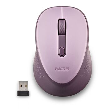 NGS DEW LILAC : Souris optique sans fil 2.Récepteur nano 4Ghz-800/1600 DPI. 3 boutons + défilement. Ambidextre. Boutons silencieux. Couleur lilas. 3