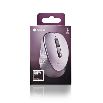 NGS DEW LILAC : Souris optique sans fil 2.Récepteur nano 4Ghz-800/1600 DPI. 3 boutons + défilement. Ambidextre. Boutons silencieux. Couleur lilas. 9