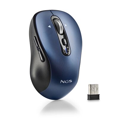 NGS INFINITY RB: mouse wireless multidispositivo (2.4Ghz+BT5.1+BT5.1) chiavi ricaricabili e silenziose.   Ambidestro.   DPI: 1000/1600/2400/3200. Blu