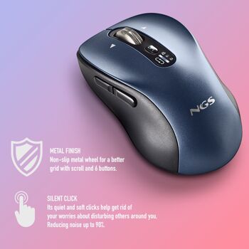 NGS INFINITY RB : Souris sans fil multi-appareils (2.4Ghz+BT5.1+BT5.1) touches rechargeables et silencieuses. Ambidextre. DPI : 1000/1600/2400/3200. Bleu 4