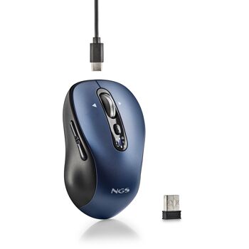 NGS INFINITY RB : Souris sans fil multi-appareils (2.4Ghz+BT5.1+BT5.1) touches rechargeables et silencieuses. Ambidextre. DPI : 1000/1600/2400/3200. Bleu 7