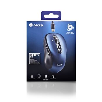 NGS INFINITY RB : Souris sans fil multi-appareils (2.4Ghz+BT5.1+BT5.1) touches rechargeables et silencieuses. Ambidextre. DPI : 1000/1600/2400/3200. Bleu 10