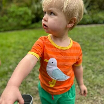 Organic cotton short-sleeved shirt with seagull appliqué