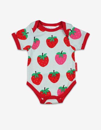 Body bébé en coton biologique imprimé fraise