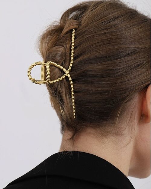 Minimal design twisted texture claw hair clip-large size - gold n silver