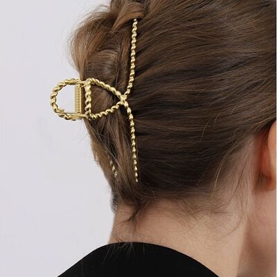 Haarspange mit minimalistischem Design und gedrehter Textur, große Größe – Gold und Silber