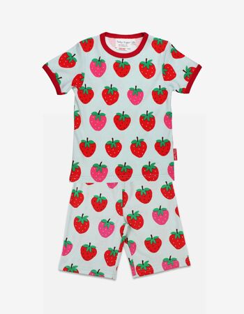 Pyjama court en coton biologique à imprimé fraise 2