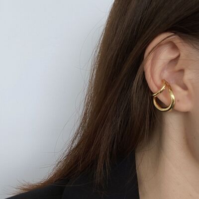 Ear cuff a doppia linea in oro e argento dal design unico, pezzo unico