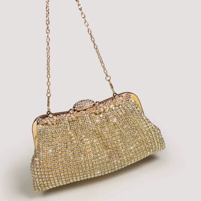 Lujoso bolso de mano con apariencia de diamante: dorado y plateado