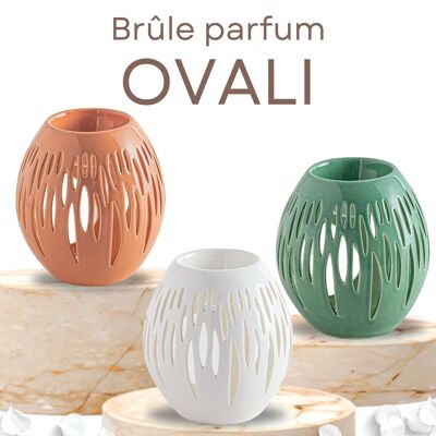 Quemador de perfumes Serie Céramy – Ovali – Portavelas de cerámica lacada – Difusión de ceras aromáticas, aceites esenciales – Idea decorativa de regalo