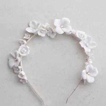 Guirlande de fleurs blanches en céramique romantique, bandeau de mariée, or et argent 3
