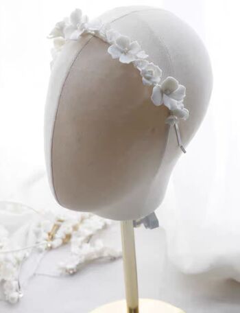 Guirlande de fleurs blanches en céramique romantique, bandeau de mariée, or et argent 12