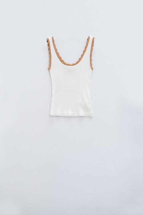 Tank Top In Beige With Light Brown Details At Top