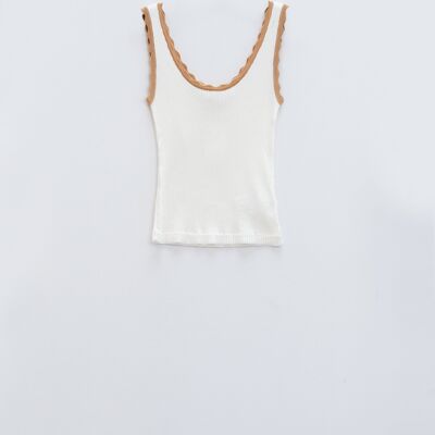Tank Top In Beige With Light Brown Details At Top
