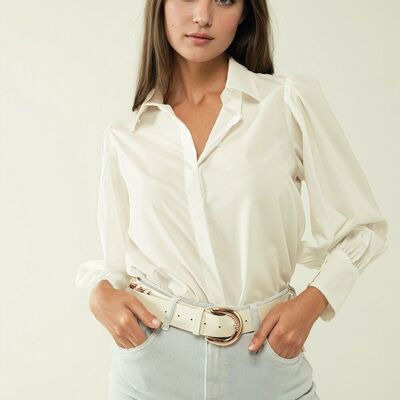 Camicia bianca in popeline basic con maniche lunghe a palloncino