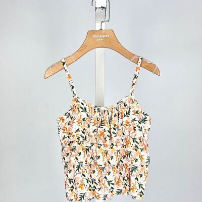 Floral top with straps and ruffles for girls