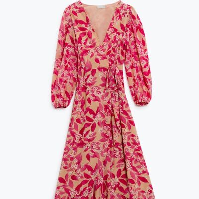 Robe longue en mousseline à imprimé floral en rose
