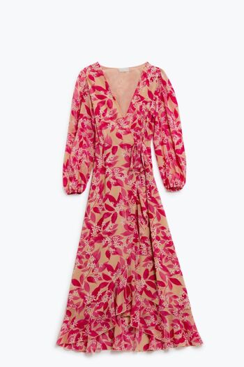 Robe longue en mousseline à imprimé floral en rose 1