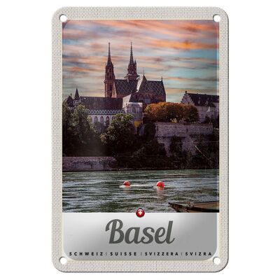 Blechschild Reise 12x18cm Basel Schweiz Fluss Natur Architektur Schild