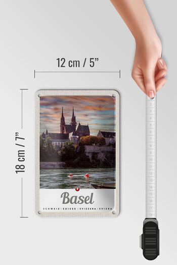 Panneau de voyage en étain 12x18cm, panneau d'architecture naturelle de la rivière bâle suisse 5