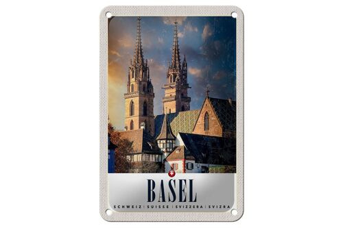 Blechschild Reise 12x18cm Basel Schweiz Kirche Architektur Urlaub Schild