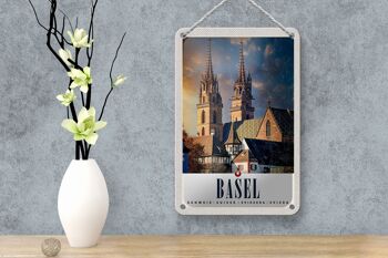 Panneau de voyage en étain 12x18cm, panneau de vacances, Architecture d'église de bâle, suisse 4