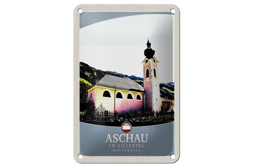Blechschild Reise 12x18cm Aschau im Zillertal Österreich Kirche Schild