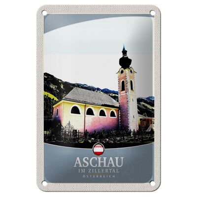 Blechschild Reise 12x18cm Aschau im Zillertal Österreich Kirche Schild
