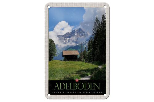 Blechschild Reise 12x18cm Adelboden Schweiz Wälder Häuschen Schild