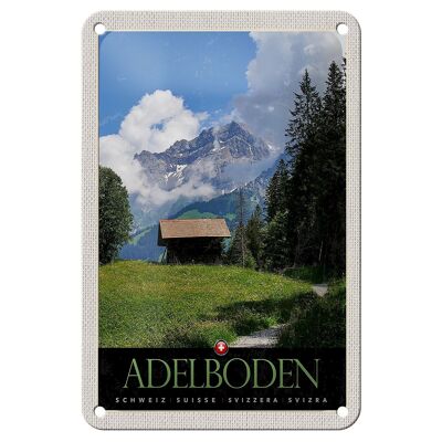 Cartel de chapa de viaje, 12x18cm, Adelboden, Suiza, bosques, cabaña