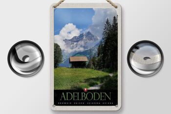 Panneau de voyage en étain, 12x18cm, Adelboden, suisse, forêt, chalet 2