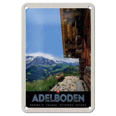 Blechschild Reise 12x18cm Adelboden Schweiz Aussicht auf Gebirge Schild