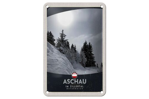 Blechschild Reise 12x18cm Aschau im Zillertal Österreich Schnee Schild