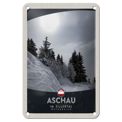 Targa in metallo da viaggio 12x18 cm Aschau im Zillertal Austria Targa con neve