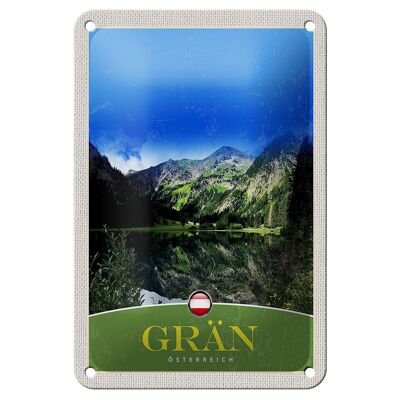 Cartel de chapa de viaje, 12x18cm, Grän Austria, bosques, lago, naturaleza, montaña