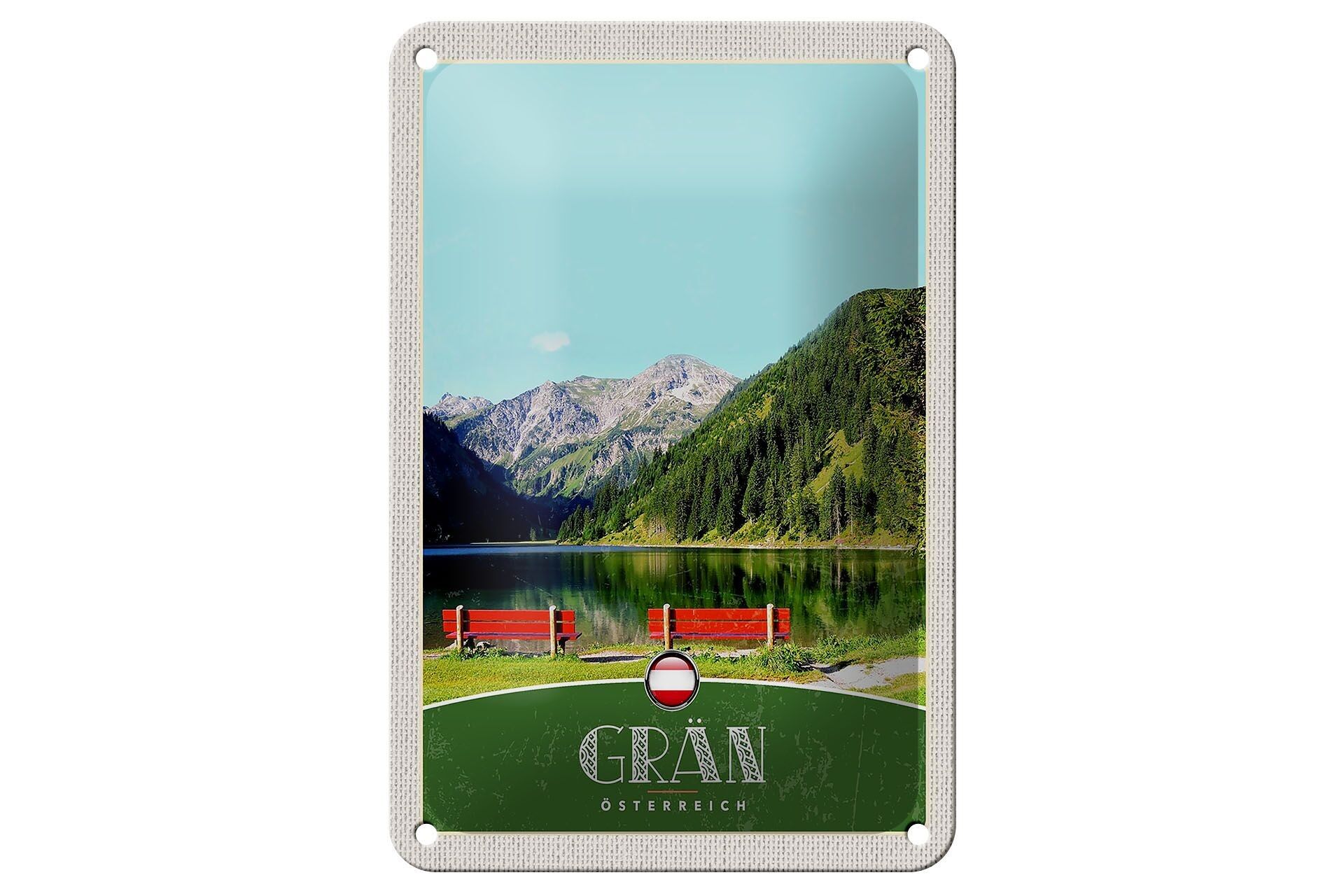 Targa in metallo da viaggio 12x18 cm Grän Austria panchina rossa foreste segno naturale