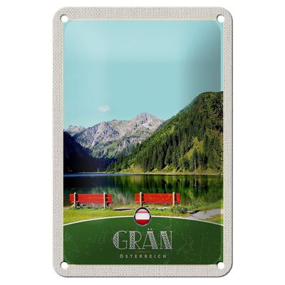 Cartel de chapa viaje 12x18cm Grän Austria banco rojo bosques cartel natural